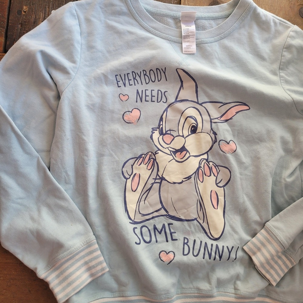 Disney Thumper Bambi Sleepwear Sweatshirt Teal‎ Cloud Some Bunny Large - Picture 2 of 4